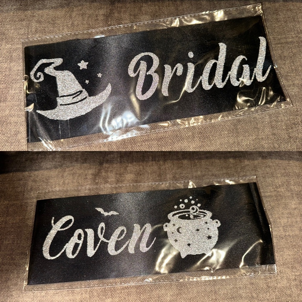 Bridal Coven Black & Silver Sash - Wedding, Bachelorette or Bridesmaid Gift
